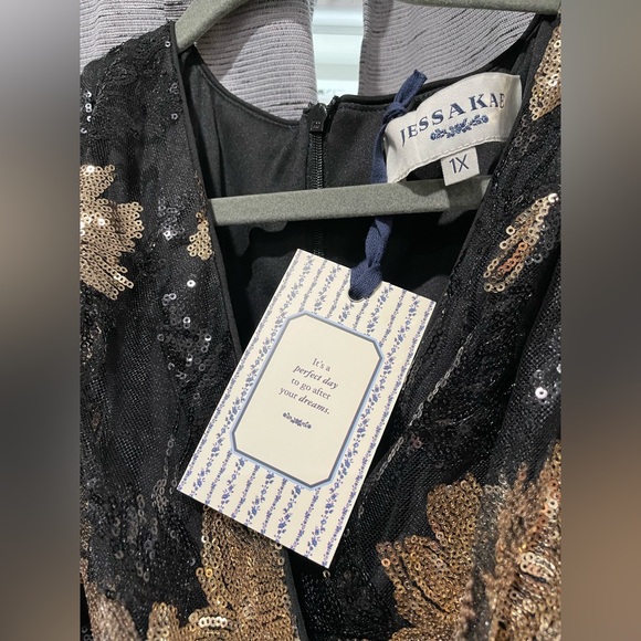 NWT JessaKae Bette black & gold sequined Holiday Dress Size 1X - Picture 3 of 6